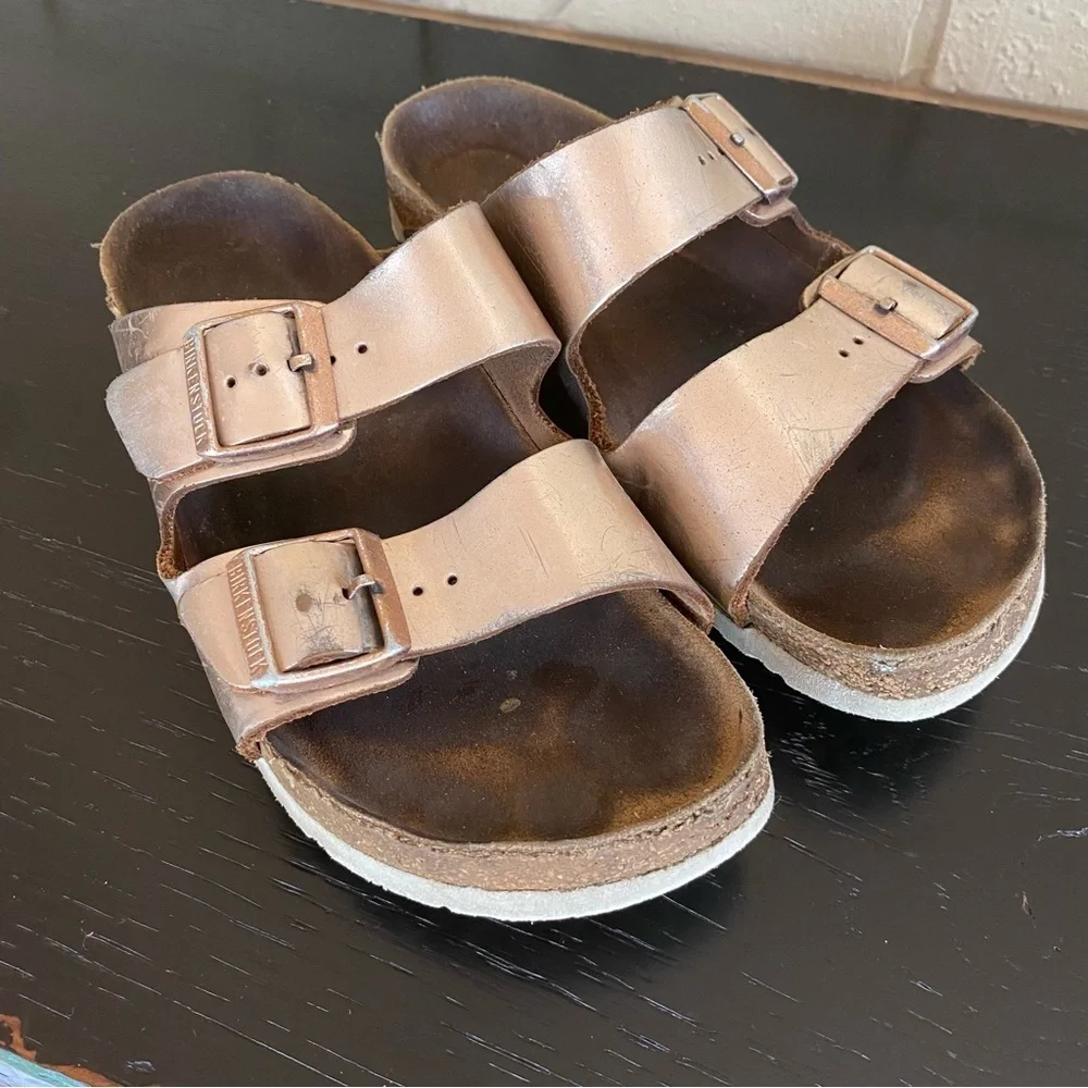 BIRKENSTOCK Arizona Sandals Rose Gold Copper Leather Women’s US 8 EU 39 Comfort
